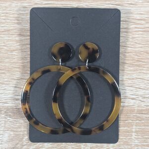 Tortoiseshell Hoop Earrings Brown Acrylic Large Circle Dangle Lightweight